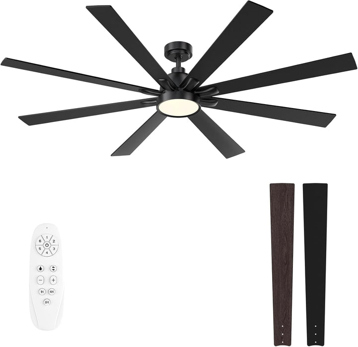 62 Inch Large Ceiling Fans with Lights and Remote - Wood/Matte Black Ceiling Fan, Quiet DC Motor, 3 CCT, Modern Dimmable LED Lighting & Large Ceiling Fans for Living Room Patio, Indoor/Outdoor