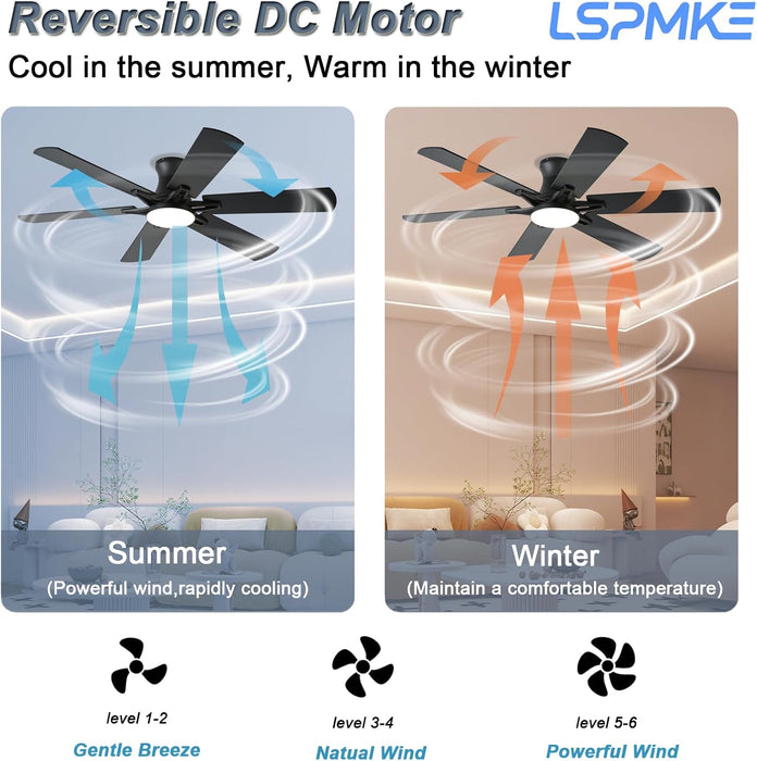 Ceiling Fans with Lights, 52 Inch Low Profile Ceiling Fan with Light and Remote, Flush Mount, Quiet, Reversible, 3CCT, Dimmable, Black RGB Ceiling Fan for Bedroom, Living Room, Indoor/Outdoor