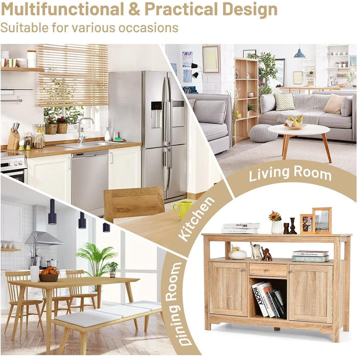 Natural Wood Dining Table Buffet Server Sideboard with Wine Storage