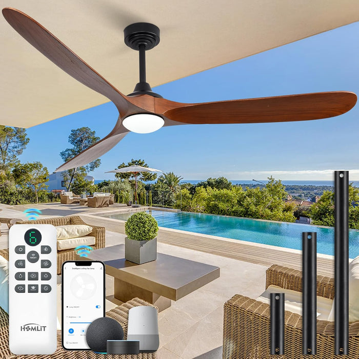 72in Walnut Outdoor Ceiling Fan With Lights