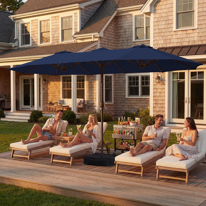 15Ft Large Patio Umbrella with Base, Outdoor Rectangle Umbrella Double-Sided Market Umbrella with Stand for Pool, Deck, Backyard and Garden, Navy