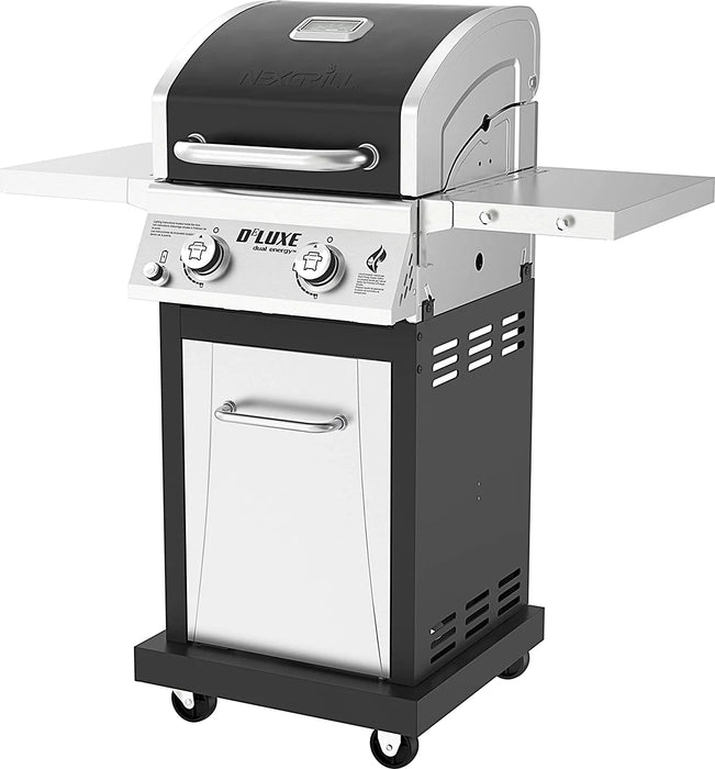 Deluxe 2-Burner Propane Gas Grill W/ 2 Foldable Shelves, Outdoor Cooking, Patio, BBQ, Silver & Black, 720-0864RA