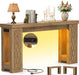 47" Console Table with Outlet, Farmhouse Entryway Table with Colorful LED Lights, Wooden Sofa Table with Unique Carved Design, Foyer Accent Table for Entrance, Hallway, Living Room Natural