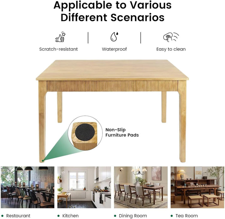 31.5" Solid Wood Dining Room Table,Rectangular Kitchen Real Wooden Table | 2 Person Modern Farmhouse Mid Century Fluted Design Furniture Desk for Home,Small Space,Apartment,Living Room Nature