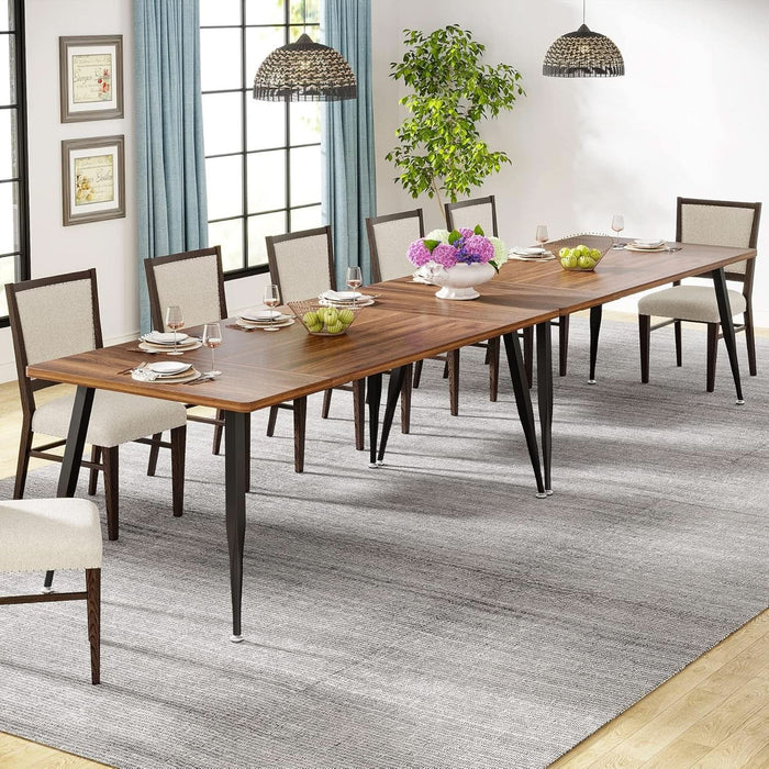 70.9 Inch Large Dining Table for 6 to 8, Industrial Kitchen Table Furniture with Metal Legs, Modern Faux Wood Rectangular Dinner Table for Dining Room, Rustic Brown/Black