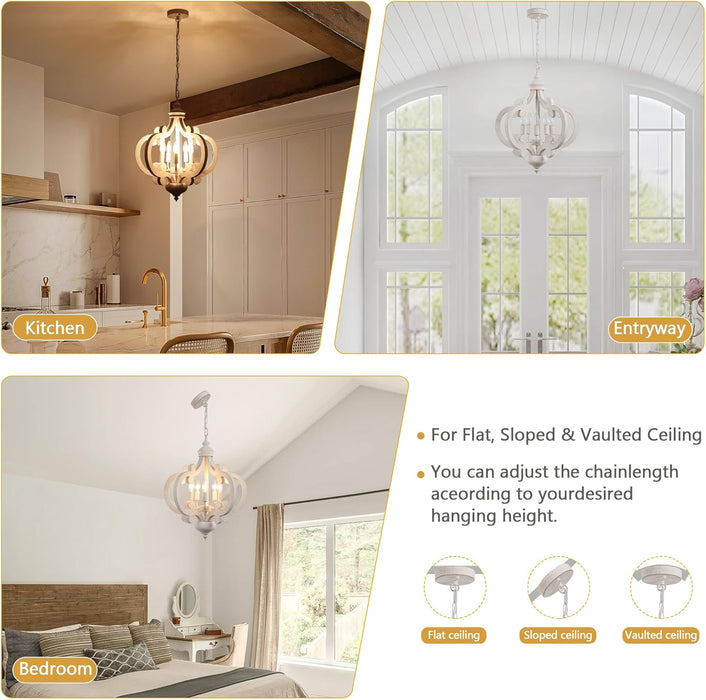White Farmhouse Chandelier Five Light Pendant Fixture