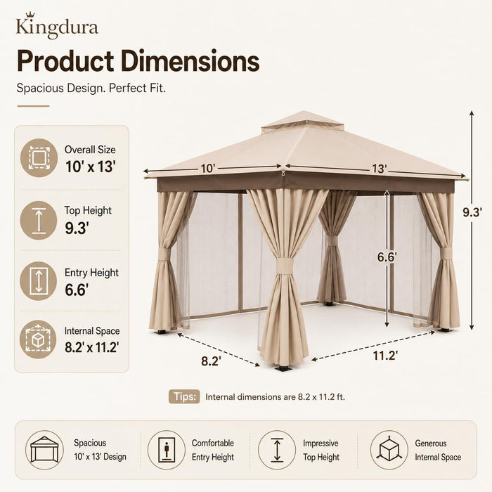 10x13 Ft Outdoor Gazebo With Mosquito Netting