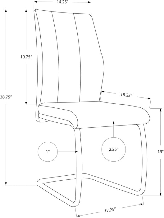 2 Piece DINING CHAIR-2PCS/ 39" H/WHITE LEATHER-LOOK/CHROME, 17.25" L X 20.25" D X 38.75" H