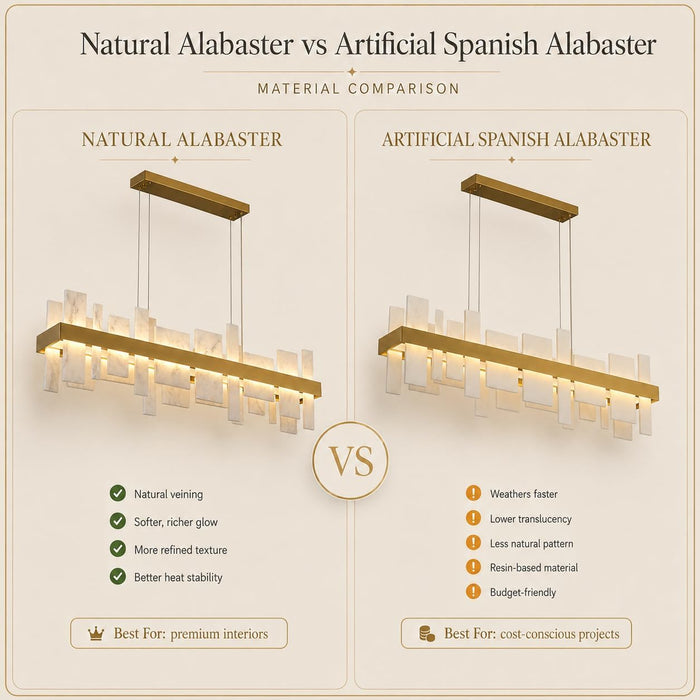 Alabaster Rectangle Chandelier, Natural Spanish Stone Texture Chandeliers, 46.8" Adjustable Alabaster Chandelier over Table for Dining Room, Bedroom, Island– Modern Luxury Ceiling Lighting