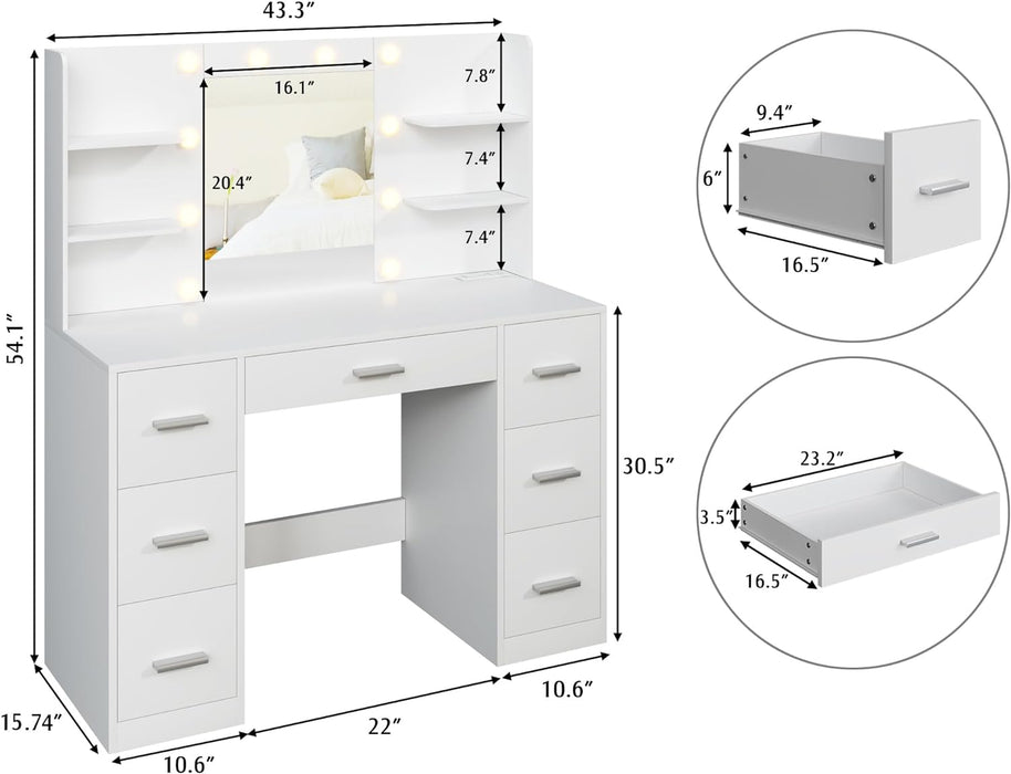 Vanity Desk With Ambient Illumination White Mirror