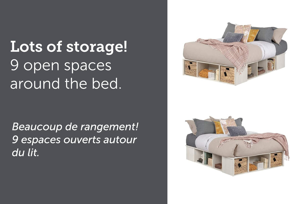 Avilla Full Storage Bed with Baskets, Double, Winter Oak and Rattan