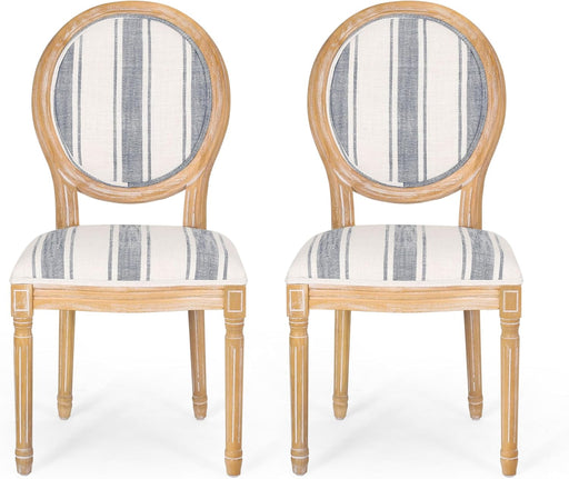 Phinnaeus Dining Chair Set, Set of 2, Rubberwood, Dark Blue Line + Natural