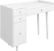 Daisy Vanity Dressing Table or Makeup Desk with 4-Drawers and Brass Accent Knobs, White Wood