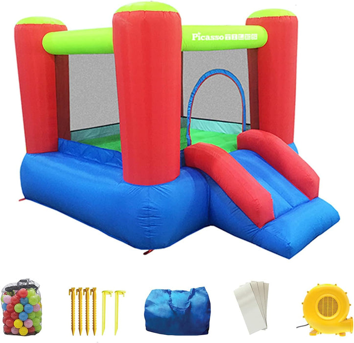 KC106 8X7 Foot Junior Inflatable Bouncer, Kid Park, Jumping Bouncing House, Jump Slide Playhouse W/ 50 Pit Balls, 3 Sides Mesh Protection, and Heavy-Duty GFCI ETL Certified 385W Blower