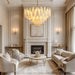 Alabaster Chandelier, D31.5 in Modern Feathery round Chandelier, 6-Tiers Luxury Large White Marble Brass Chandeliers for Dining Room Bedroom Foyer Living Room Entryway