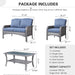 4 Pieces Patio Furniture Set, Outdoor Wicker Sofa with Coffee Table, Chairs, All Weather High Back Rattan Loveseat Couch with Comfy Cushions, Denim Blue