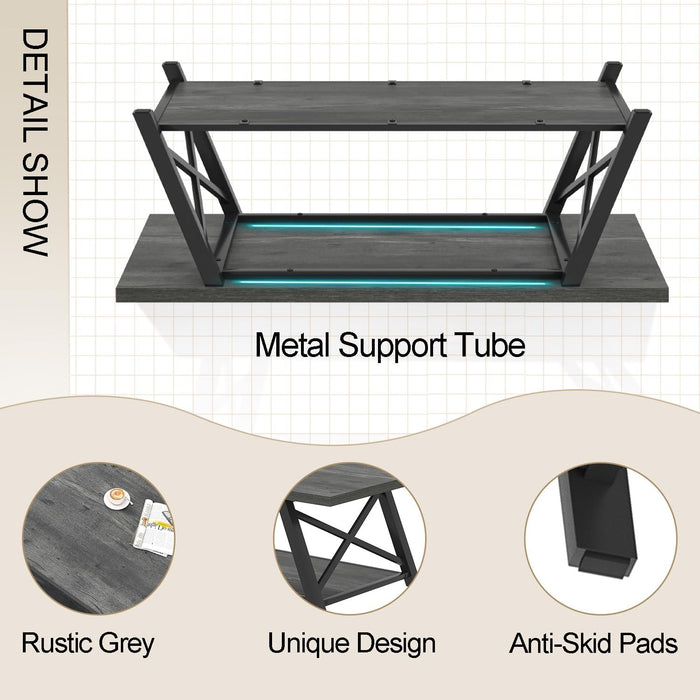 Coffee Table, Industrial Wood and Metal Center Table for Living Room, Rectangle Cocktail Tea Table with Storage Shelf, Rustic Grey, 47 Inch
