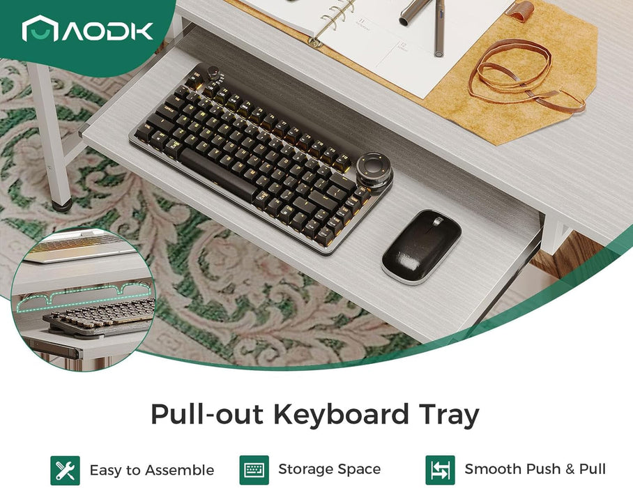 48" Computer Desk with Fabric File Cabinet and Drawer, Reversible Office Desk with Power Outlet and LED Light, Study Desk with Printer Stand, Keyboard Tray, Full Monitor Riser and PC Stand, White