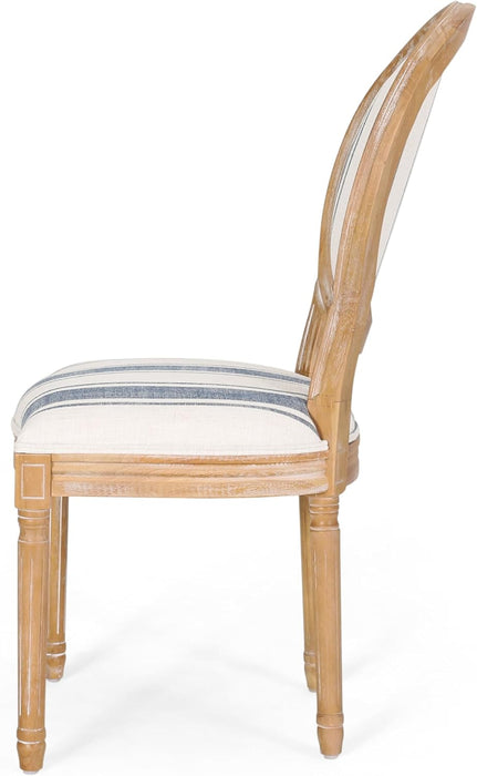 Phinnaeus Dining Chair Set, Set of 4, Wood, Dark Blue Stripes + Light Beige + Natural