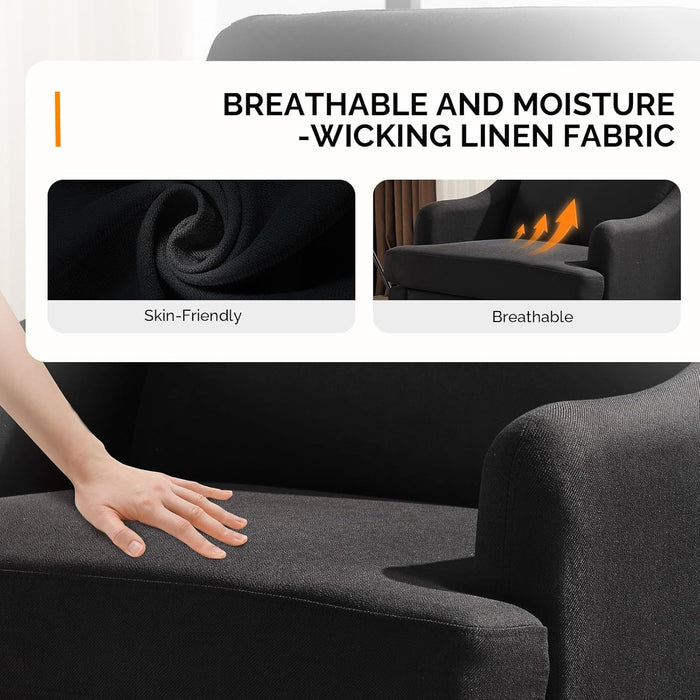 Linen Fabric Accent Chairs Set of 2, Grey Modern Upholstered Armchair, Comfy Sofa Chair Living Room Bedroom Furniture for Apartment