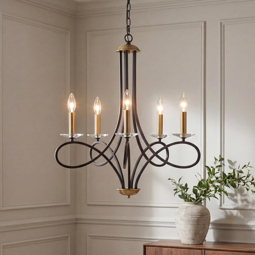 Black Brass Five Light Chandelier CeilingMount Fixture
