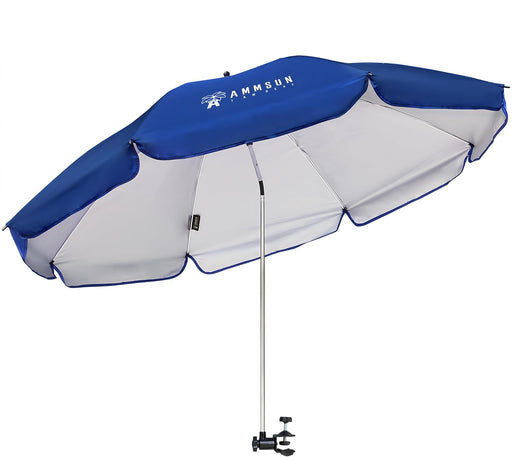 XL Chair Umbrella with Universal Clamp 52 Inches and 360-Degree Swivel UPF 50+, Portable Clamp on Camping or Beach Chair, Stroller, Wheelchair, Golf Cart, Blue, Large-Sized