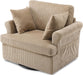 VINGL 39.2" Wide 360° Swivel Accent Armchair with 2 Pillows, Oversized Single Sofa, Chair and a Half with Side Pockets and Wide Armrest for Living Room, Bedroom, Reading Room, Corduroy Khaki
