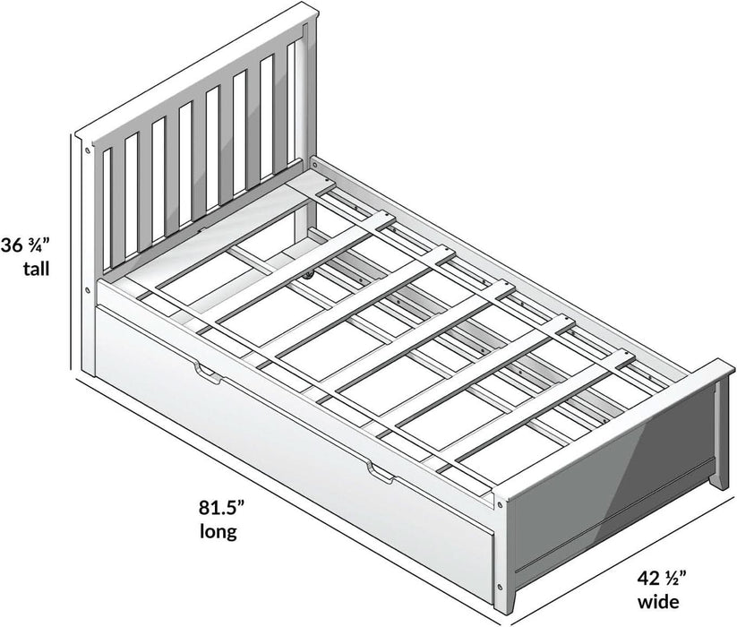Twin Bed, Wood Bed Frame with Headboard for Kids with Trundle, Slatted, Blue