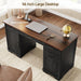 56" Large Executive Desk with Drawers,Modern Farmhouse Home Office Desk with Charging Station, Wood Computer Writing Desk with File Drawer for Study Work Bedroom Living Room Black