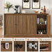 63” Fluted Sideboard Storage Cabinet, Mid Century Modern Wooden Credenza with 4 Doors & Adjustable Shelves, Beveled Edge Buffet Cabinet with Storage, Kitchen, Living Room (Walnut)