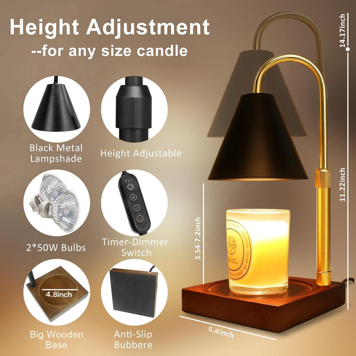 Candle Warmer Lamp with Timer, Electric Candle Lamp Warmer, Height Adjustable Scented Candles, Candle Warmer with 2 * 50W Bulbs for Home Decor