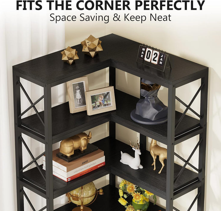 7-Shelf Corner Bookshelf,Large Modern Corner Bookcase, 7-Tier Tall Corner Shelf Storage Display Rack with Metal Frame for Living Room Home Office (Black)