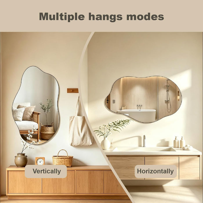 Irregular Cloud Pebble Wall Mirror 19.7X33.5 Inch Asymmetrical Frameless Aesthetic Decor Mirror Luxury Vanity Mirror for Living Room Bedroom Bathroom Entryway Passageway (Cloud)