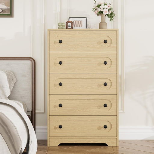 for Bedroom, 50" Tall Large Dresser with Deep Drawers & Metal Knobs, Wooden Mid Century Modern Chest of Drawers for Living Room, Entryway, Hallway, Natural