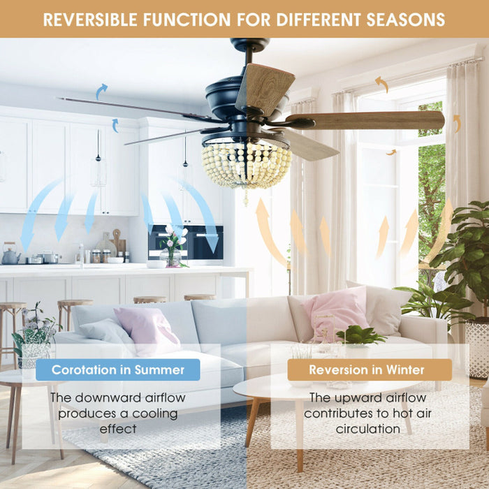 52 Inch Retro Ceiling Fan Light with Reversible Blades Remote Control