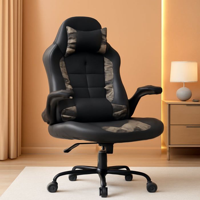 PC Gaming Chair Ergonomic Office Chair Cheap Desk Chair PU Leather Racing Chair Executive Swivel Rolling Computer Chair with Lumbar Support Flip up Arms Headrest for Adults,Camo
