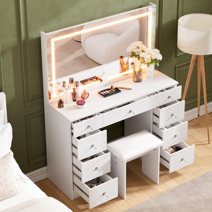 White 43 Inch Makeup Vanity Desk LEDIlluminatedMirror