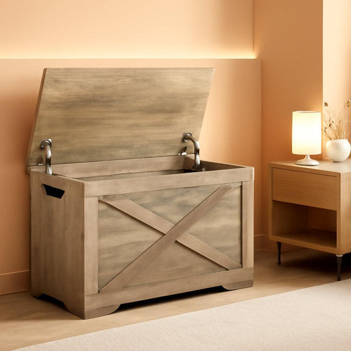 Grey Weathered Hardwood Storage Chest Bench Hinges