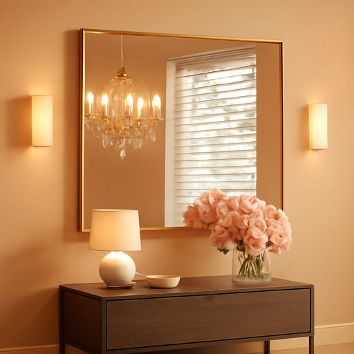 Gold Bathroom Mirror 40 X 30 Inch, Brushed Gold Mirror for over Sink, Aluminum Alloy Framed, Square Corner, Modern Farmhouse, Large Rectangular Vanity Mirror for Wall(Horizontal/Vertical)