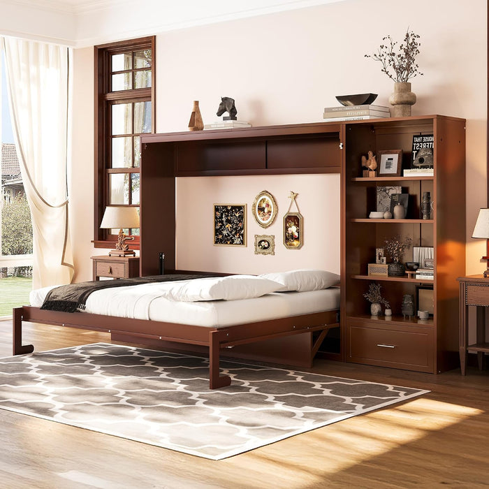 Queen Horizontal Murphy Bed With Desk WalnutFinish