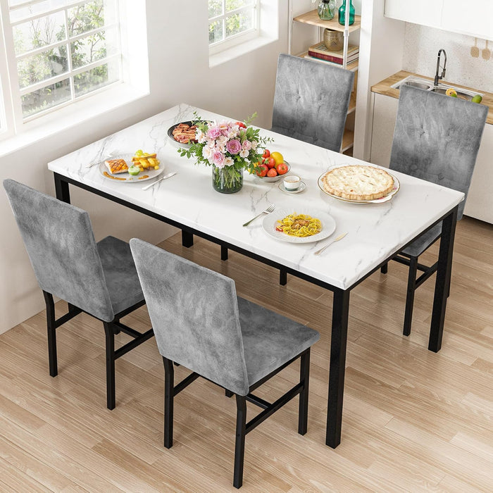 Dining Room Table Set 5 Piece Dining Table Set Marble Dining Table 4 Chair Dining Table Set for Kitchen Living Room Breakfast Small Spaces (White & Grey)