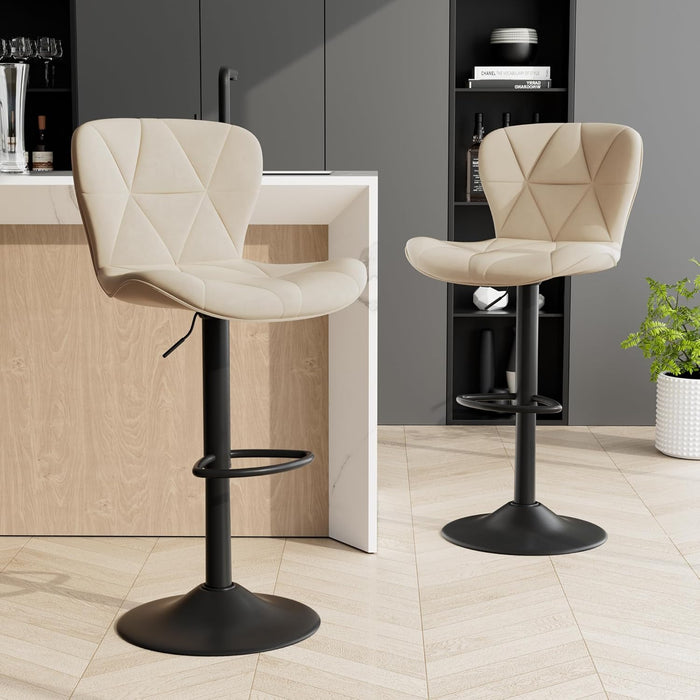 Bar Stools Set of 2,Adjustable Swivel Barstools, Faux Leather Bar Chairs,Upholstered Counter Height with High Backrest for Kitchen Island,Khaki