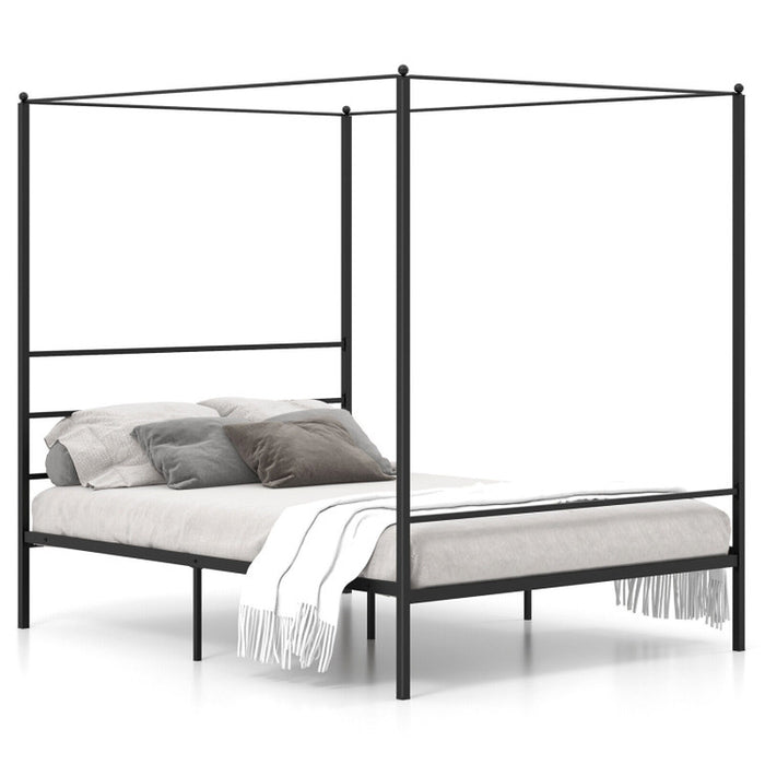 Twin/Full/Queen Size Metal Canopy Bed Frame with Slat Support