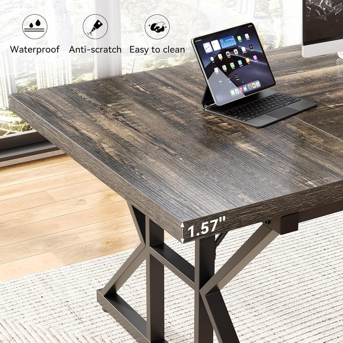 70.8-Inch Large Executive Desk, Extra Long Computer Office Desk Workstation, Modern Simple Style Laptop Table, Sturdy Wooden Writing Workstation for Home Black Oak