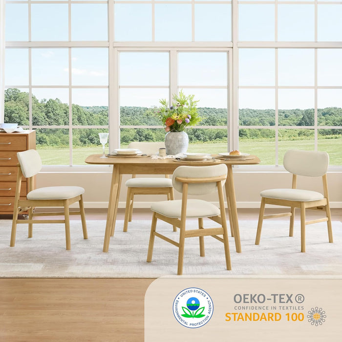 Upholstered Dining Chairs Set of 2, Mid Century Modern Kitchen & Dining Room Chairs, Solid Wood Frame in Oak, Chenille Fabric in Cream (White)