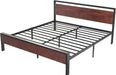 14 Inch King Size Metal Platform Bed Frame with Wooden Headboard and Footboard, Mattress Foundation, No Box Spring Needed, Large under Bed Storage, Mahogany