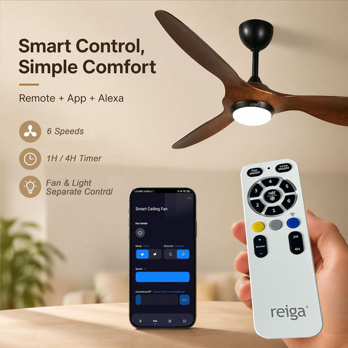 52" Ceiling Fan with Light, Quiet Reversible DC Motor, Smart Control