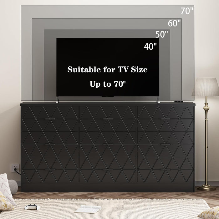 Long Dresser for Bedroom,63 Inch Dresser with 9 Drawers and Power Outlet, Large Modern Storage,Usb Charging Station, Chest of Drawers for Bedroom, Living Room, Hallway