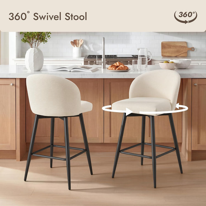 26" Counter Height Bar Stool Set of 2,Linen Fabric Upholstered Barstools with Footrest,Metal Frame,360° Swivel Barstools for Kitchen Island, Home Bar & Breakfast Nook,Beige