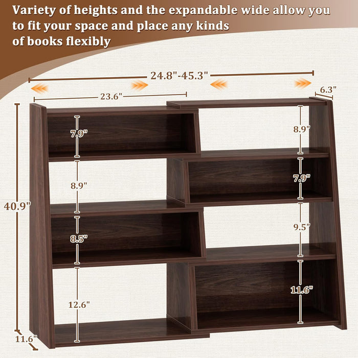 Expandable Corner Bookshelf Black Walnut Narrow Wood